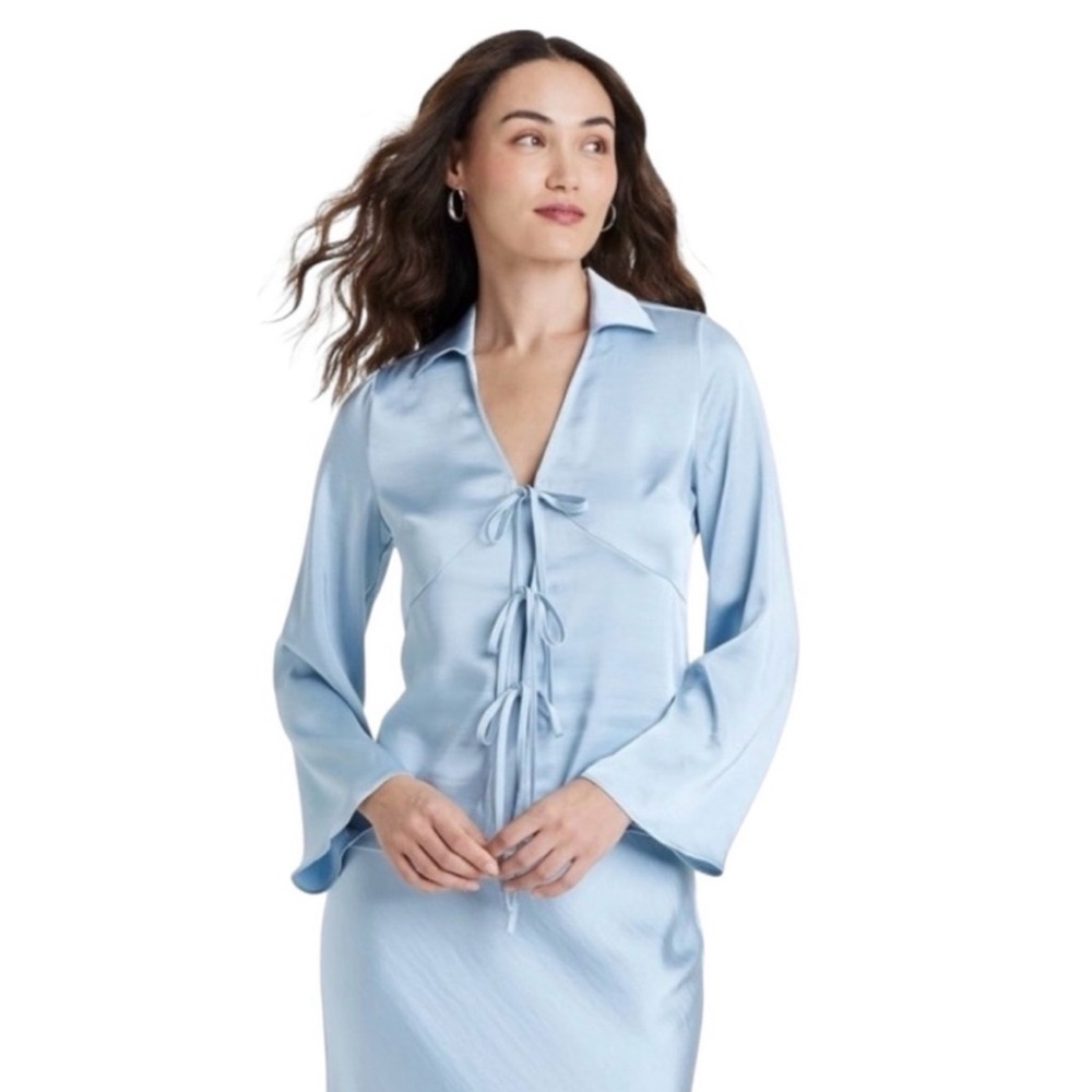 A New Day Satin Two-Piece Set Blue | Target Matching Set Top XS/Skirt S
